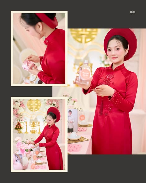 Cô dâu áo dài đỏ trong ngày lễ